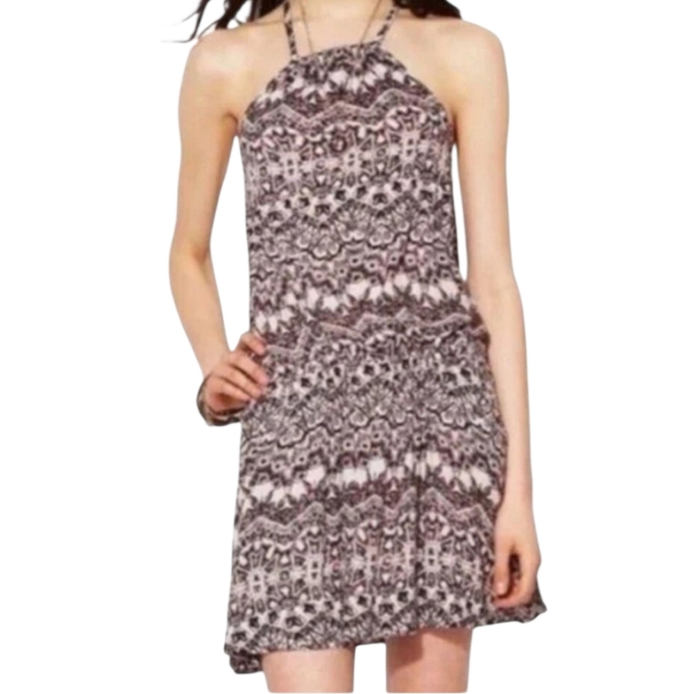 Free People Dress Medium Simone Batik Print Drop Cinched Waist Halter Mini Boho
